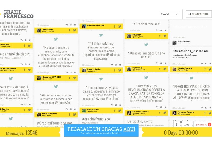 Portada de GrazieFrancesco.com, el mural para decirle "gracias" al Papa 