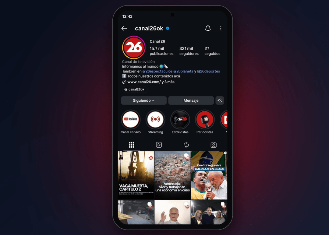 Portada de Canal 26 obtuvo la mayor tasa de interacción por publicación en Instagram
