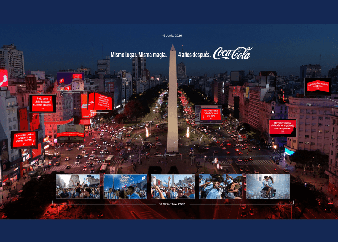 Portada de Coca-Cola Argentina tiñó de rojo las pantallas del Obelisco