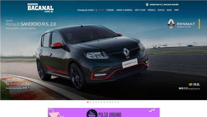 Portada de El sitio Bacanal.com.ar lanza el formato IN REEL