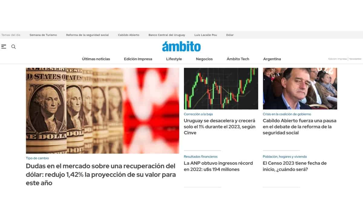 Portada de Ámbito Financiero renueva sus contenidos y diseño