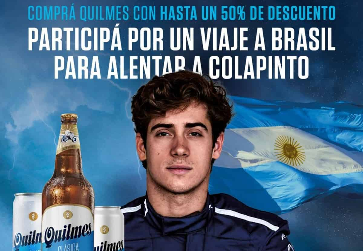 Portada de Quilmes invita a los consumidores al Gran Premio de San Pablo para alentar a Colapinto