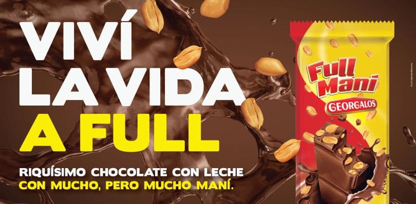 Portada de  “Viví a Full”, nueva campaña de Georgalos para Full Maní creada por Hermida Publicidad