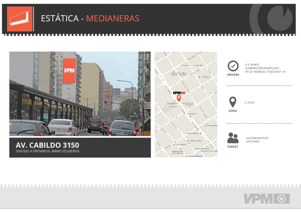 Portada de VPM en Av. Santa fe y Cabildo: circuito de medianeras