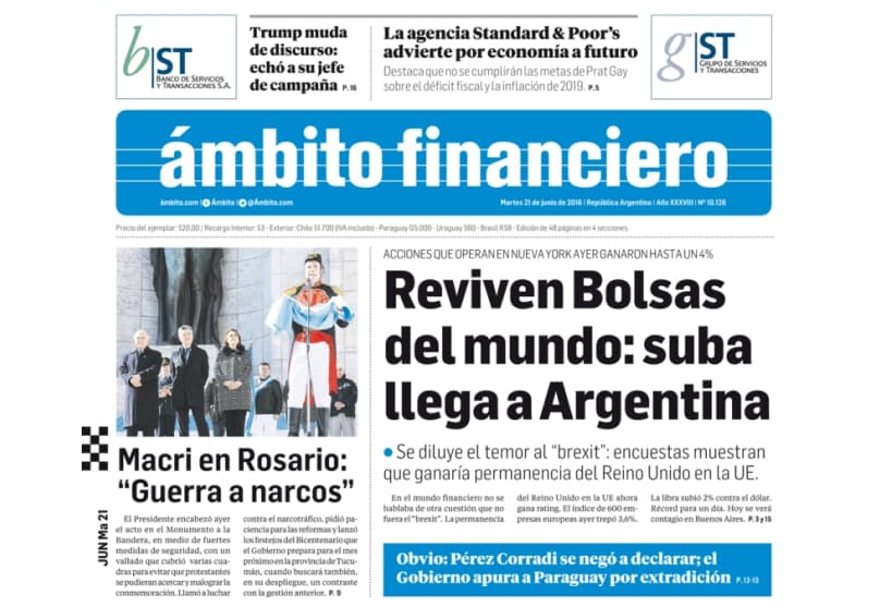 Portada de Ámbito Financiero presenta su nueva imagen