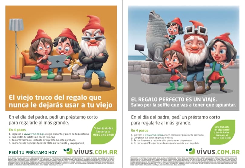 Portada de “Préstamos cortos, grandes alegrías”, campaña de Pipoca para Vivus.com.ar por el Día del Padre