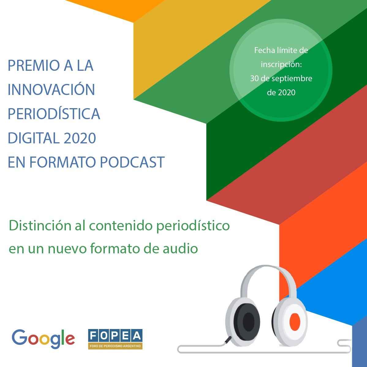Portada de Google y FOPEA presentan el Premio a la Innovación Periodística Digital 2020 en formato Podcast