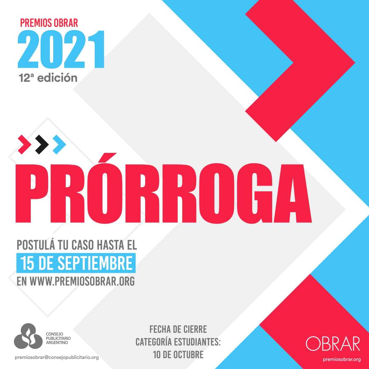 Portada de El Consejo Publicitario Argentino extiende la inscripción de los Premios Obrar hasta el 15 de septiembre