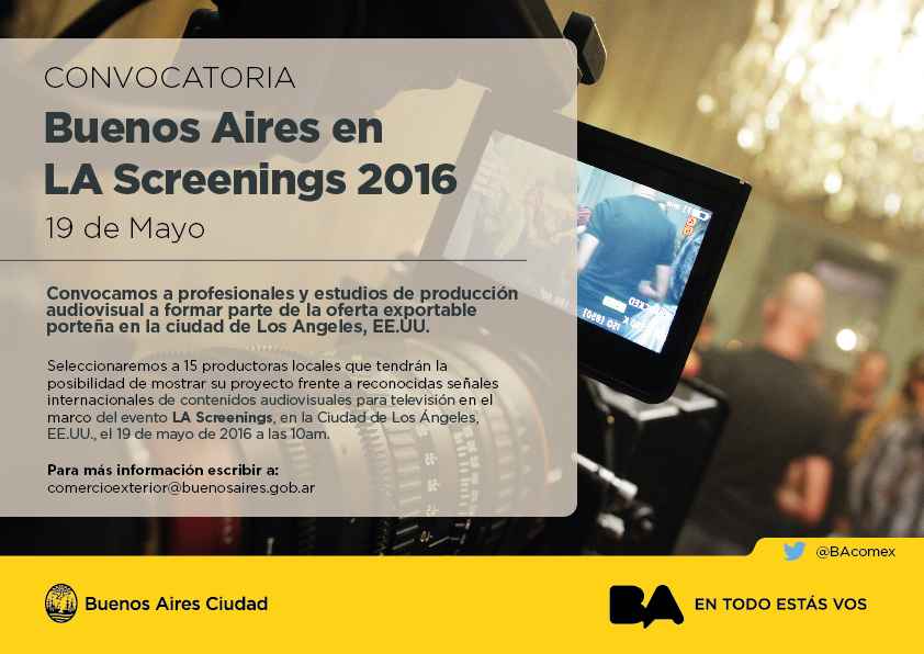Portada de La Ciudad de Buenos Aires seleccionará a 15 productoras para participar en LA Screenings 2016