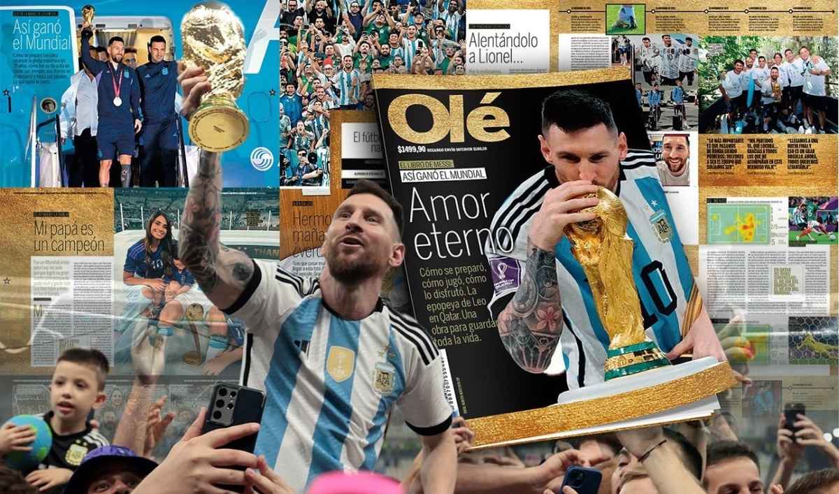 Portada de Olé presenta el libro de Messi: así ganó el Mundial